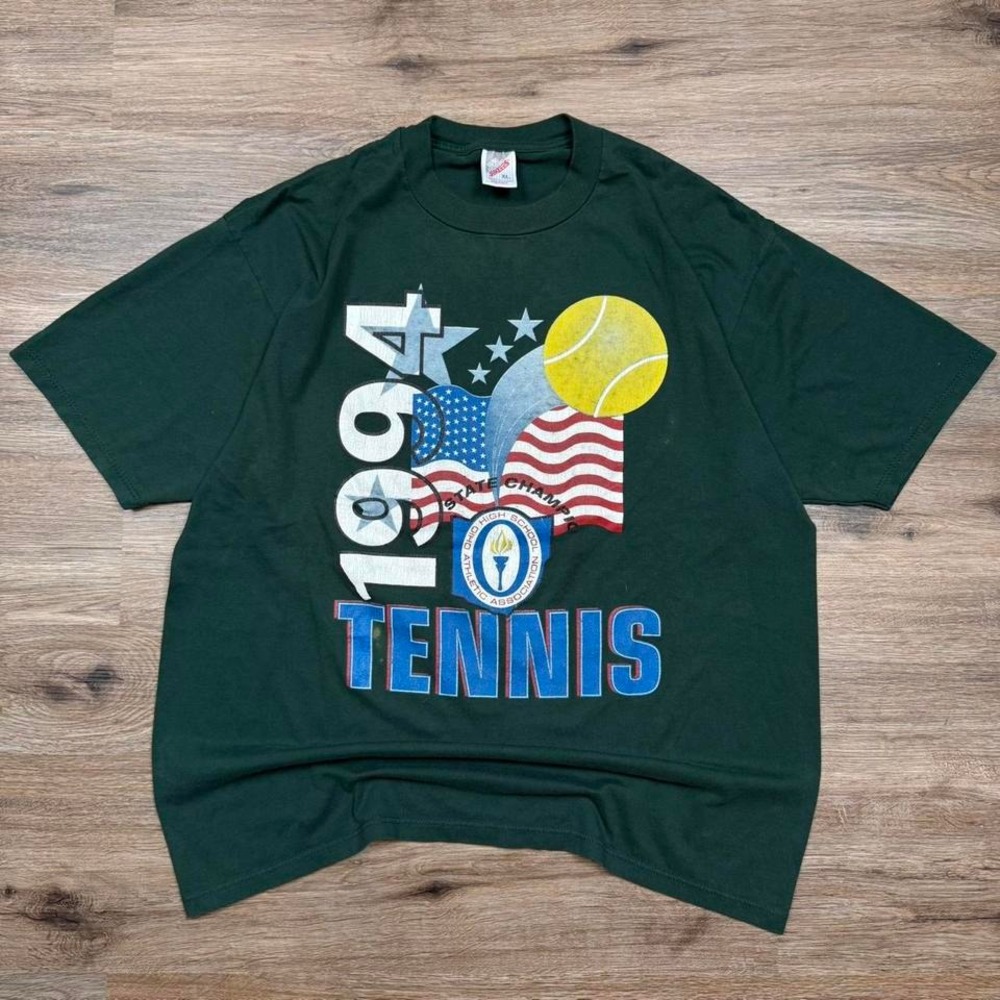 vintage 90s forest green made in USA jerzees 1994 tennis state champs graphic t